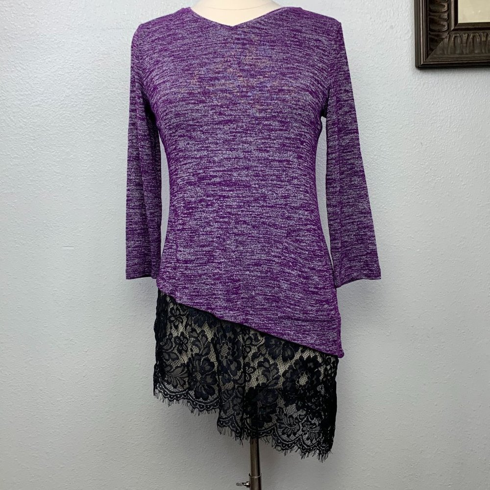 LOGO by Lori Goldstein Purple Space‎ Dye V-Neck Top